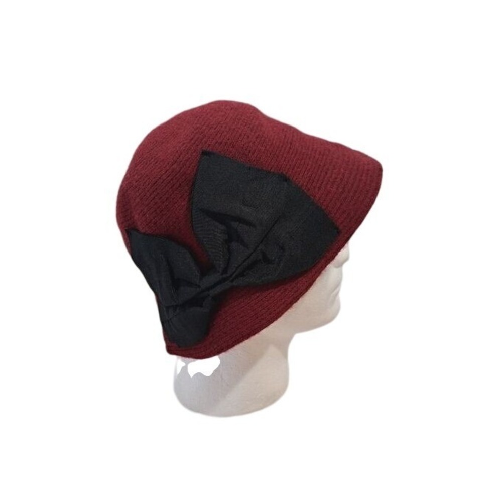 Scala Pronto Cloche Hat Women One Size Burgundy Wool Black Bow Vintage Style
